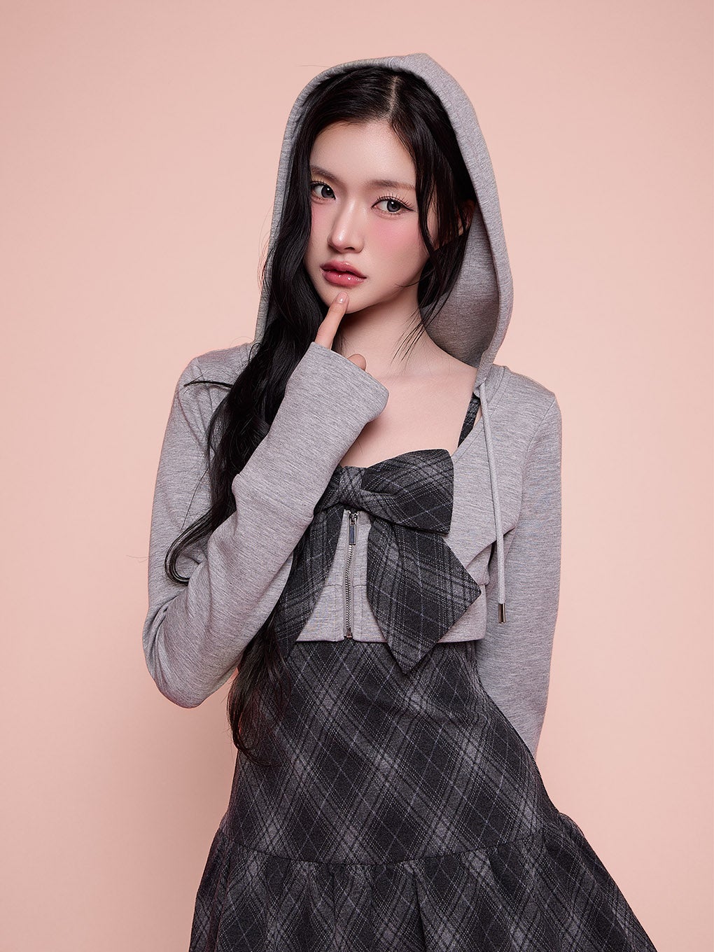 bubbles チェックパーカーワンピース ブラック Mサイズ BUBBLES】チェックパーカーワンピース | sparkling mall online store