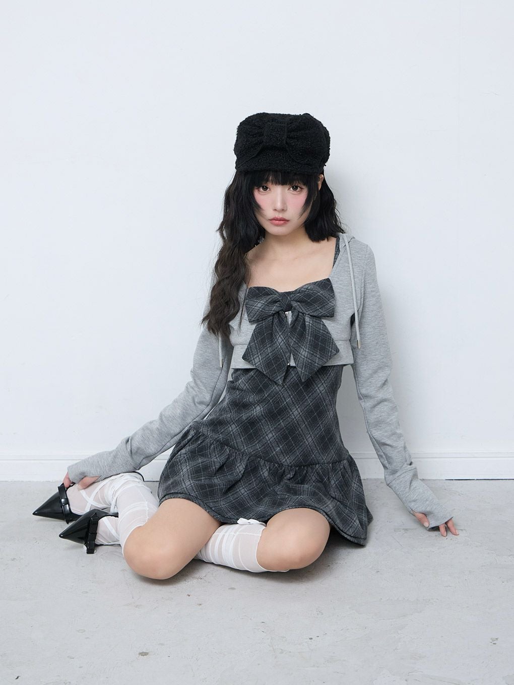 【BUBBLES】チェックパーカーワンピース