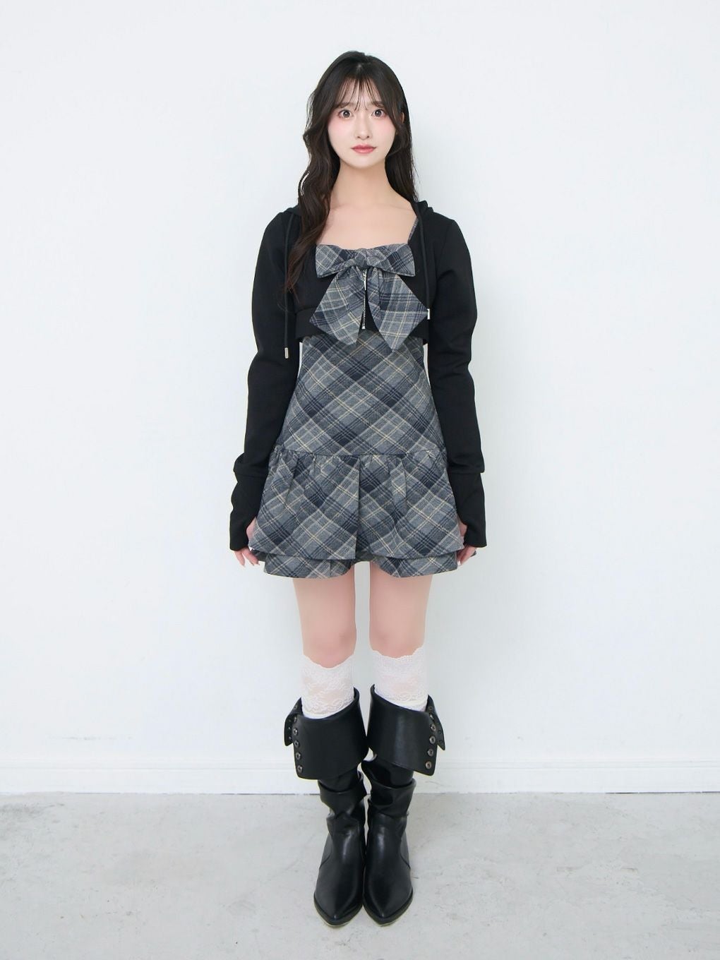 【BUBBLES】チェックパーカーワンピース