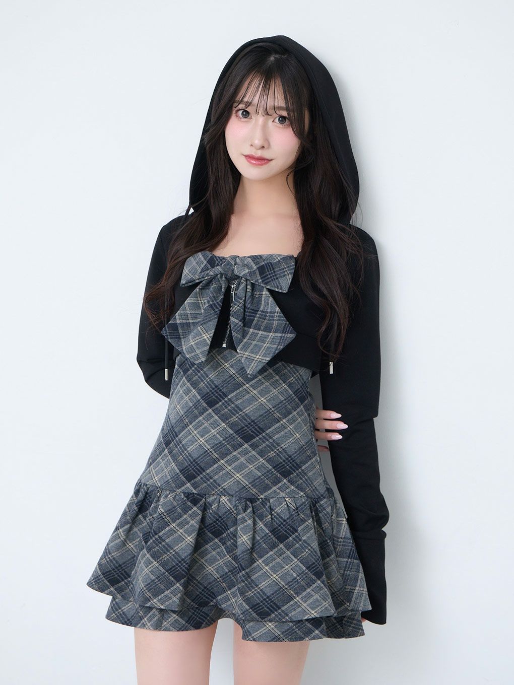 【BUBBLES】チェックパーカーワンピース