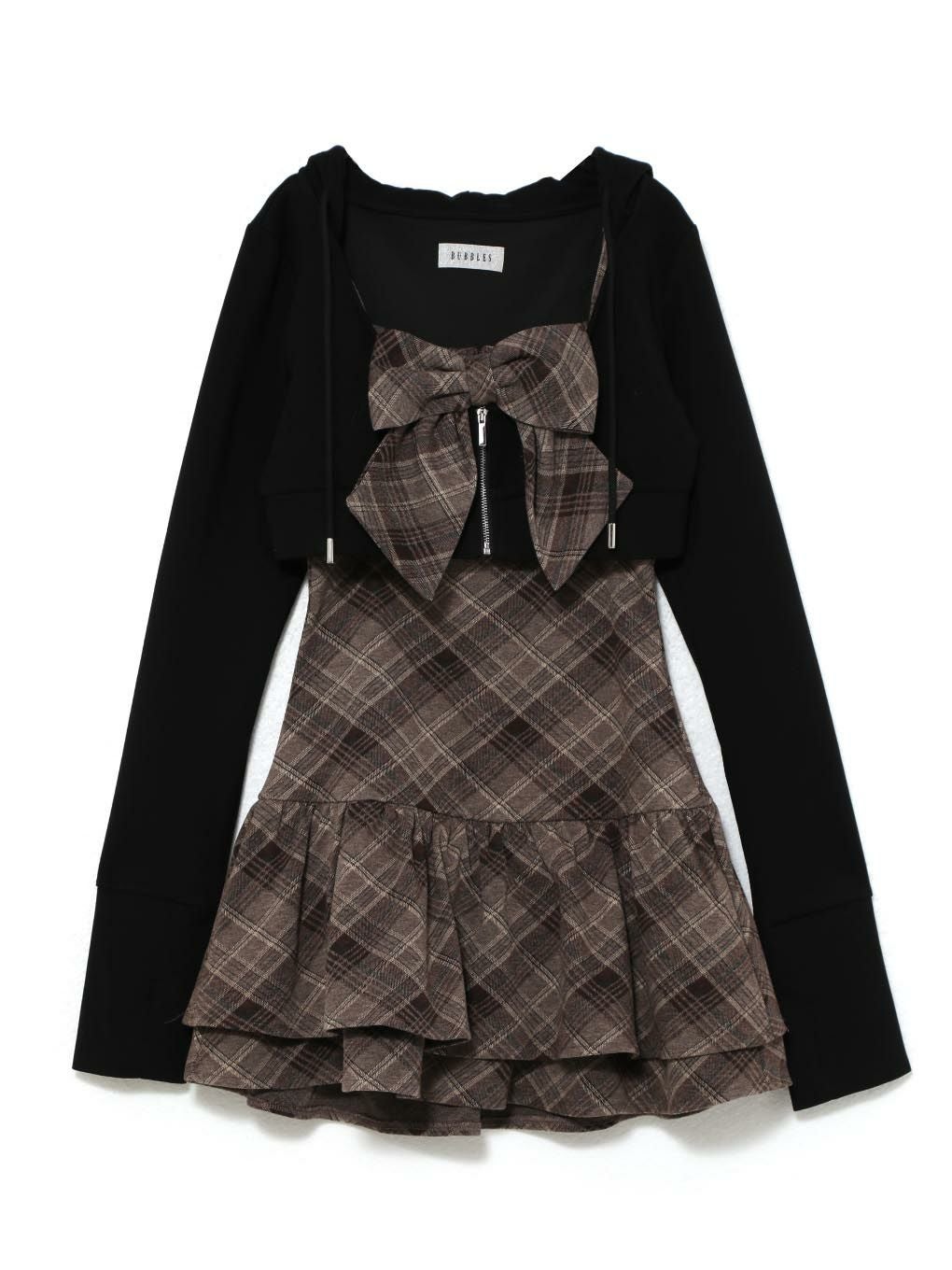 【BUBBLES】チェックパーカーワンピース