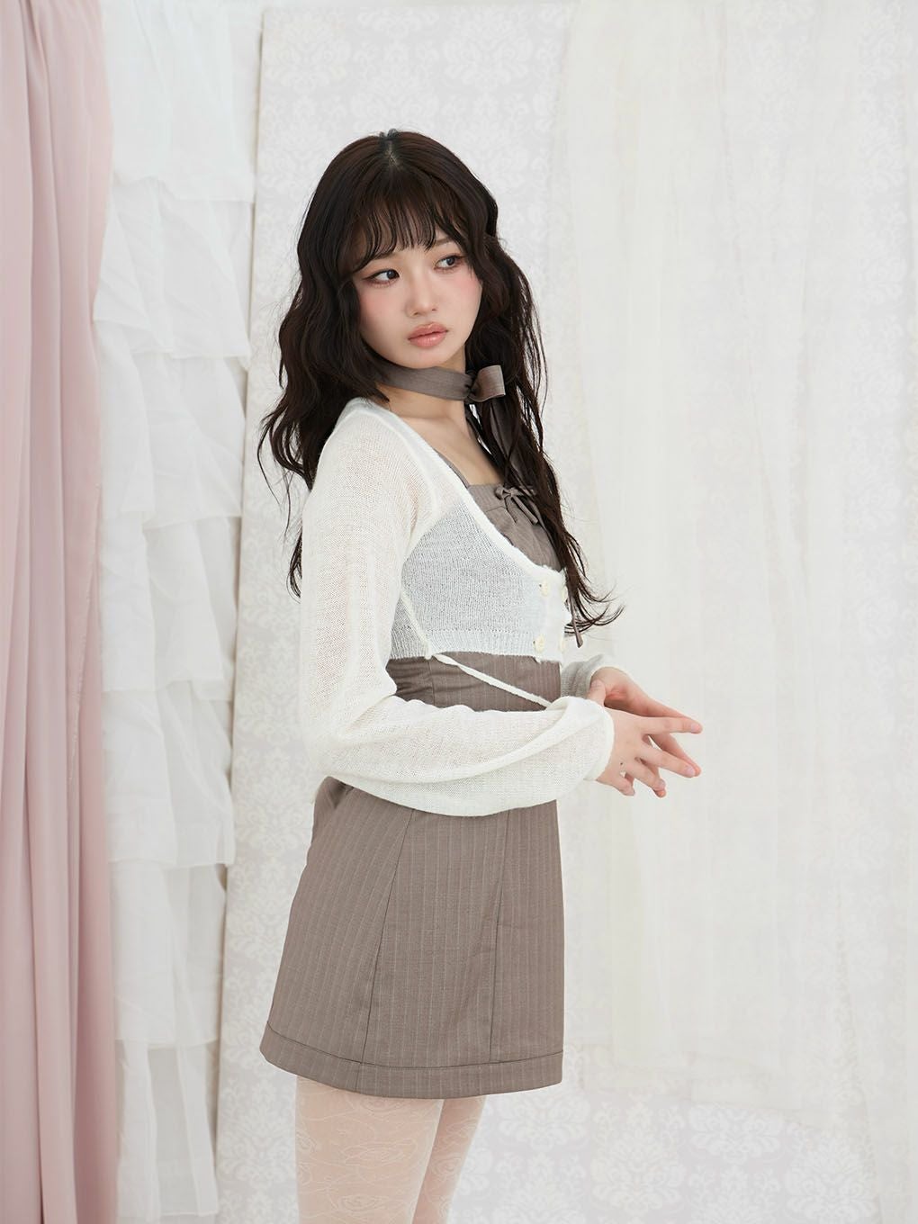 BUBBLES バブルス リボンタイカーデワンピース ベージュ Sサイズ BUBBLES】リボンタイカーデワンピース | sparkling mall online store