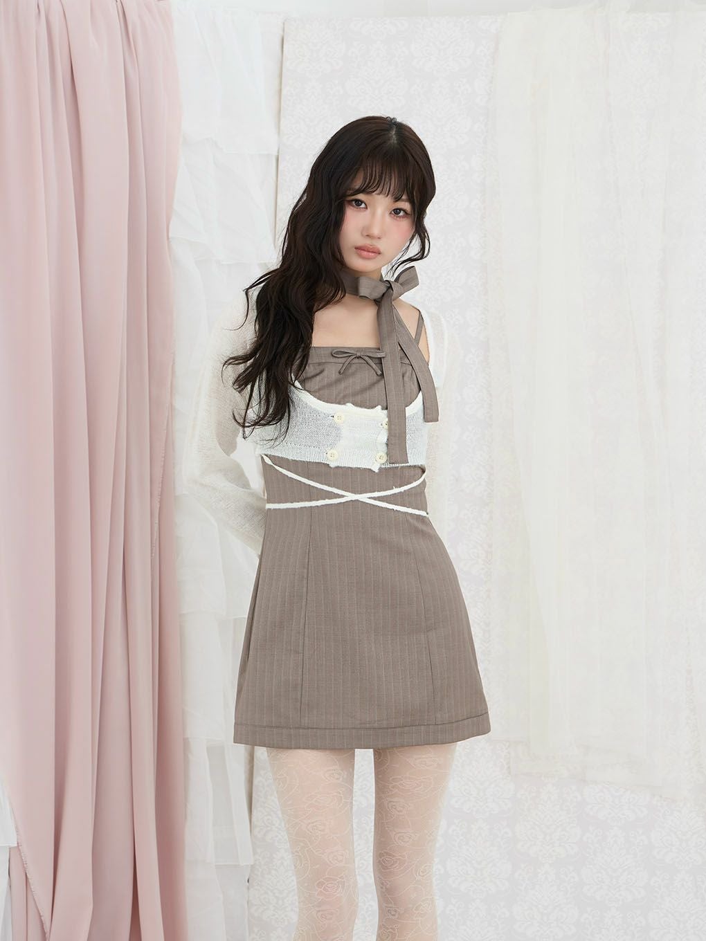 【BUBBLES】リボンタイカーデワンピース