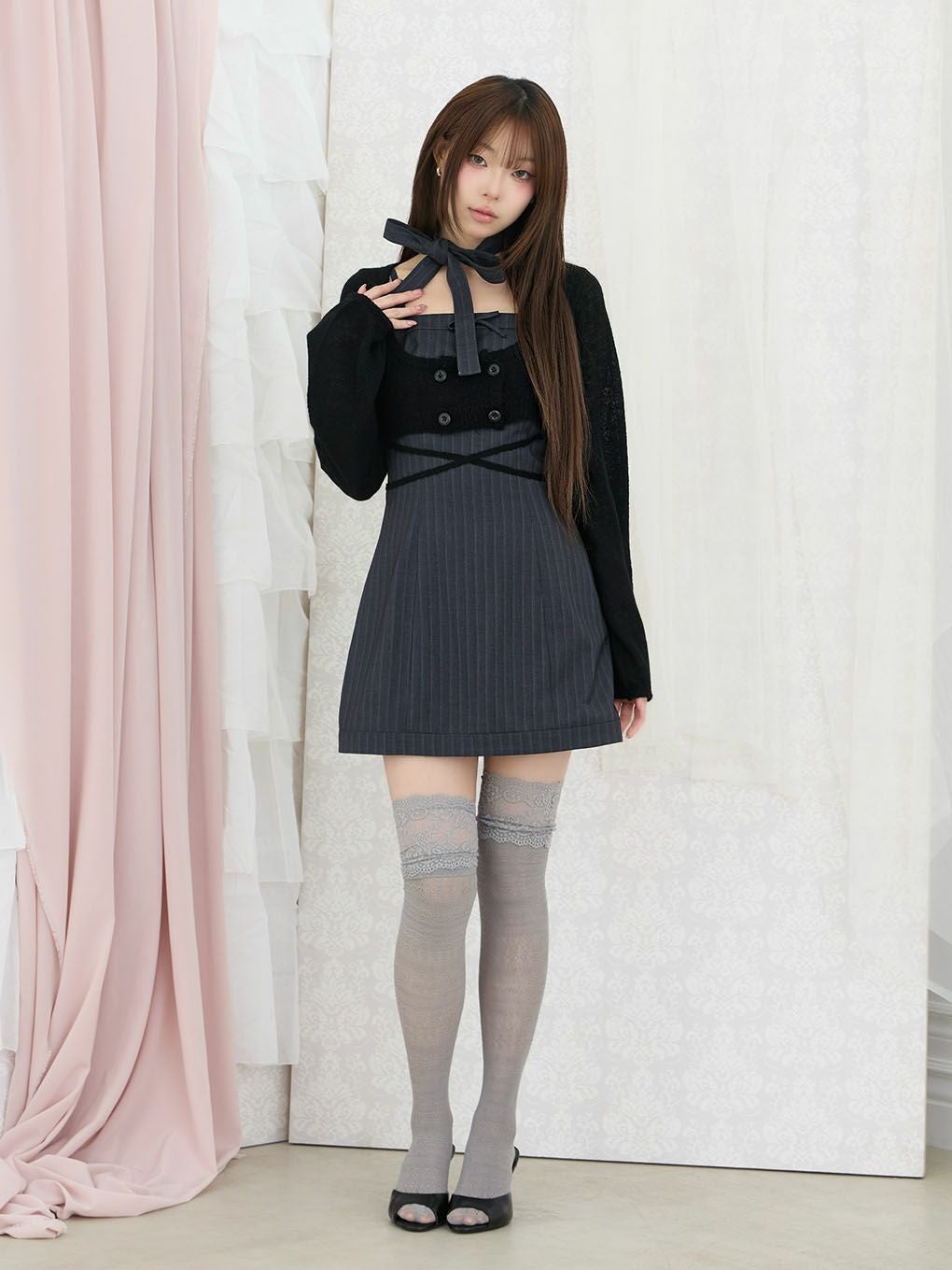 【BUBBLES】リボンタイカーデワンピース