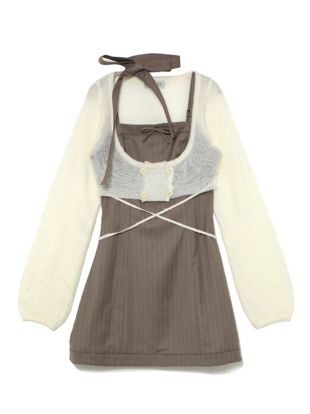 【BUBBLES】リボンタイカーデワンピース