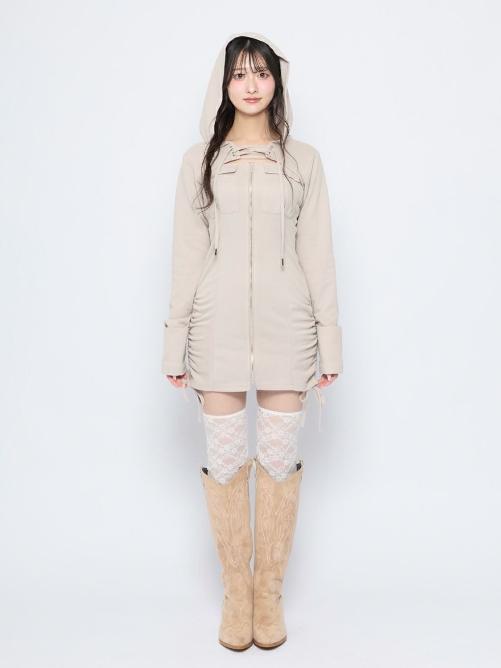 【BUBBLES】レースアップパーカーワンピース