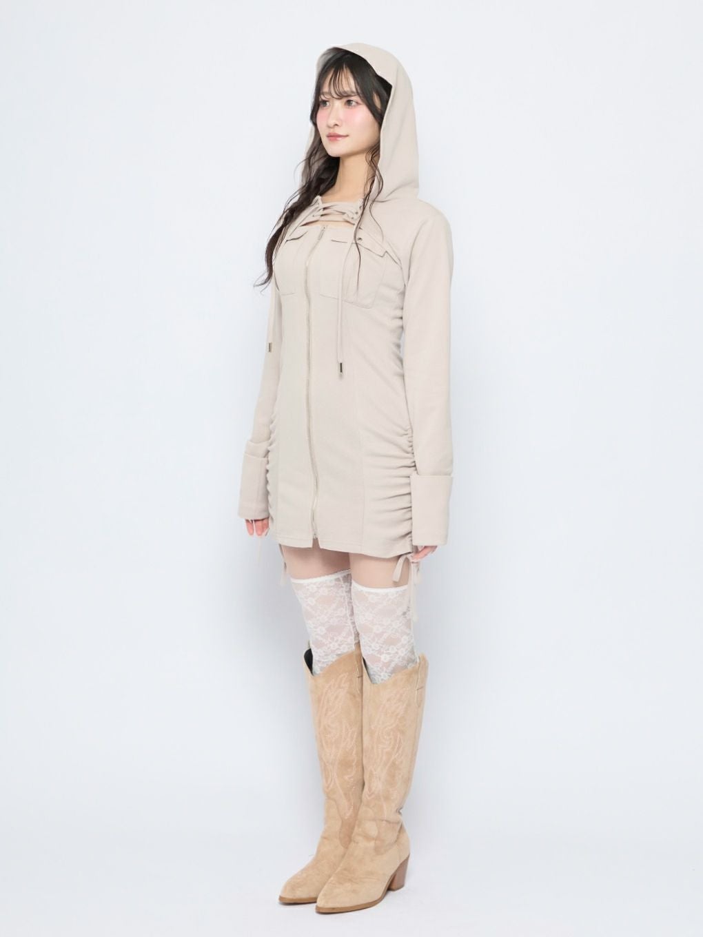 【BUBBLES】レースアップパーカーワンピース