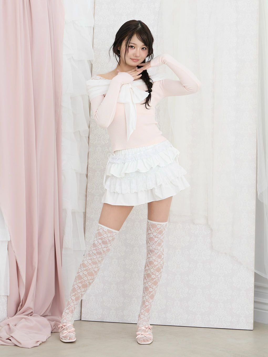 【BUBBLES】リボンギャザーニット