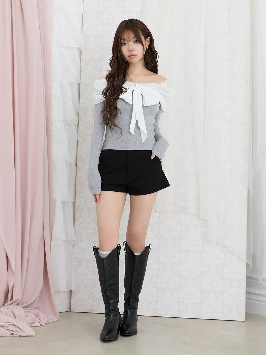 【BUBBLES】リボンギャザーニット