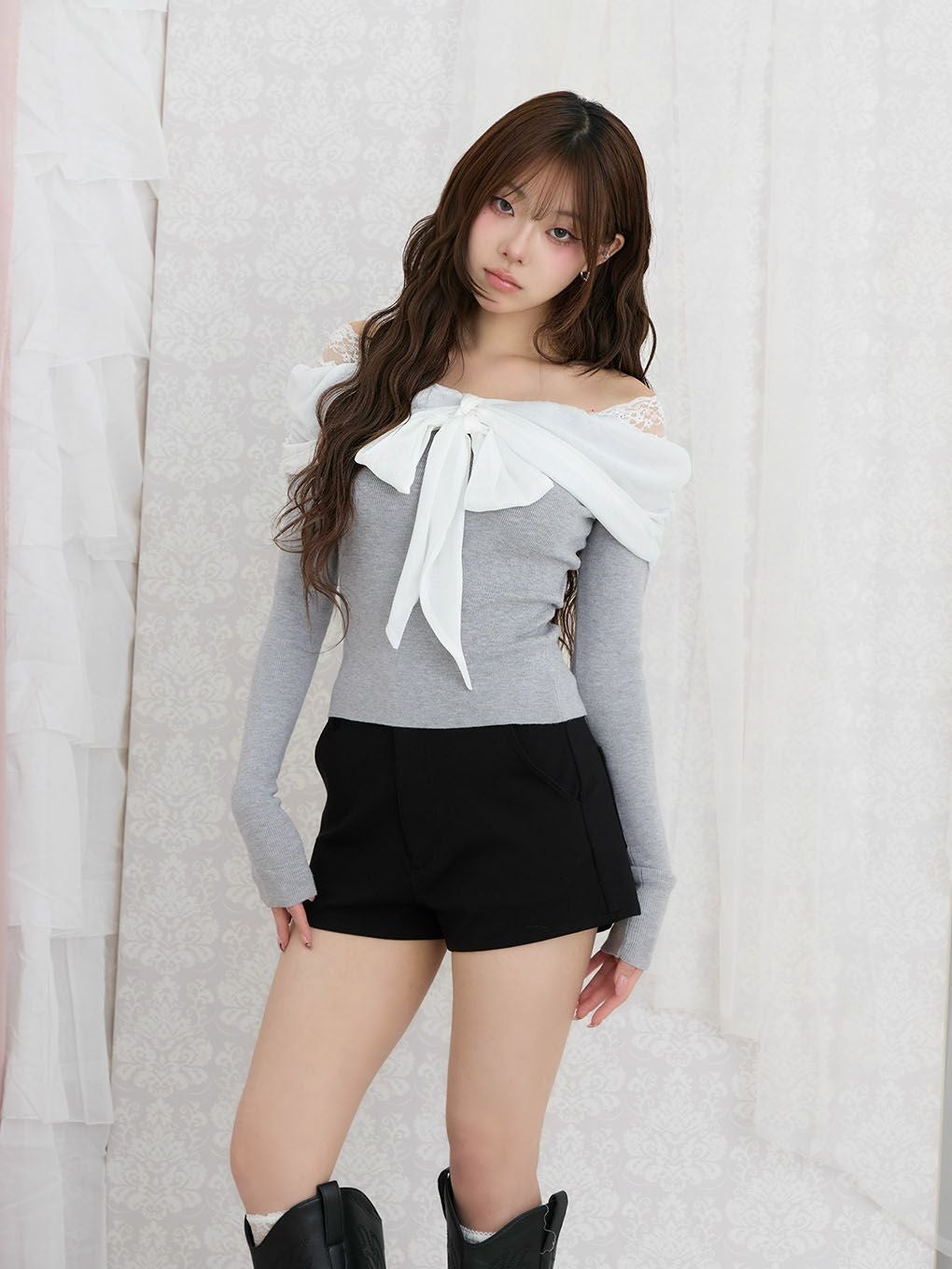 【BUBBLES】リボンギャザーニット