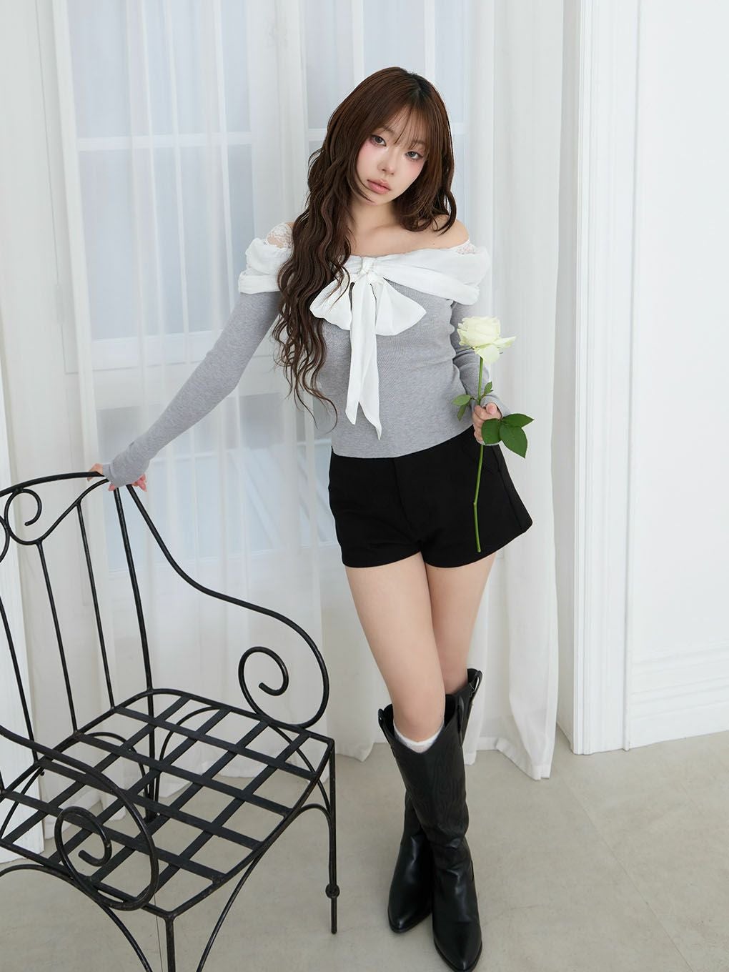 【BUBBLES】リボンギャザーニット