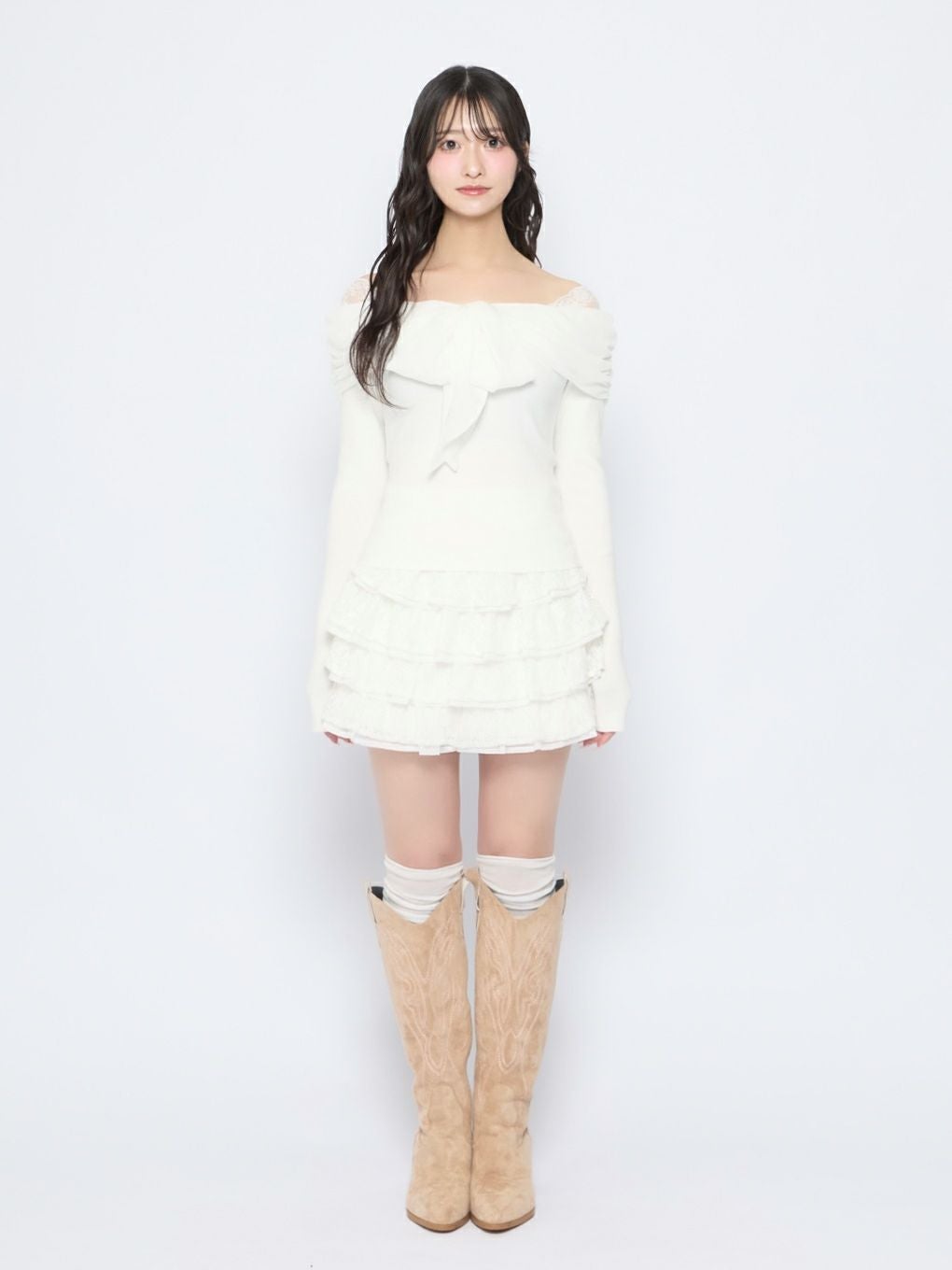 【BUBBLES】リボンギャザーニット