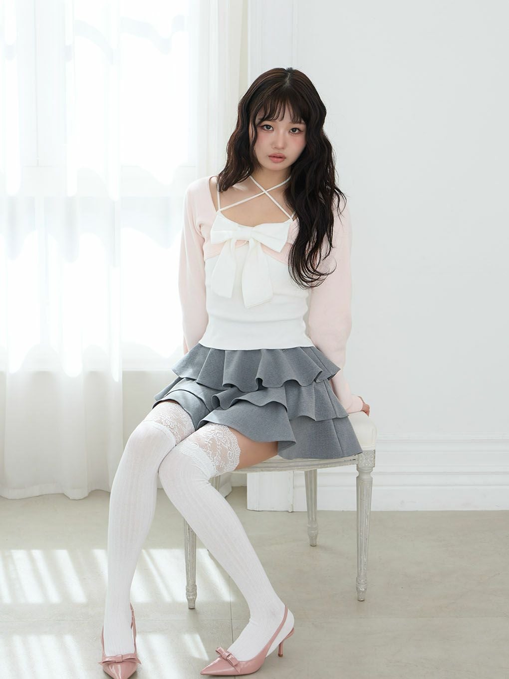 bubbles リボンニットアンサンブル ホワイト BUBBLES】リボンニットアンサンブル | sparkling mall online store