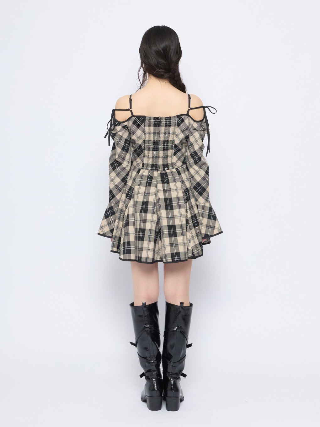 bubbles ストラップ　フレア　ワンピース　ブラックチェック BUBBLES】ストラップフレアワンピース | sparkling mall online store