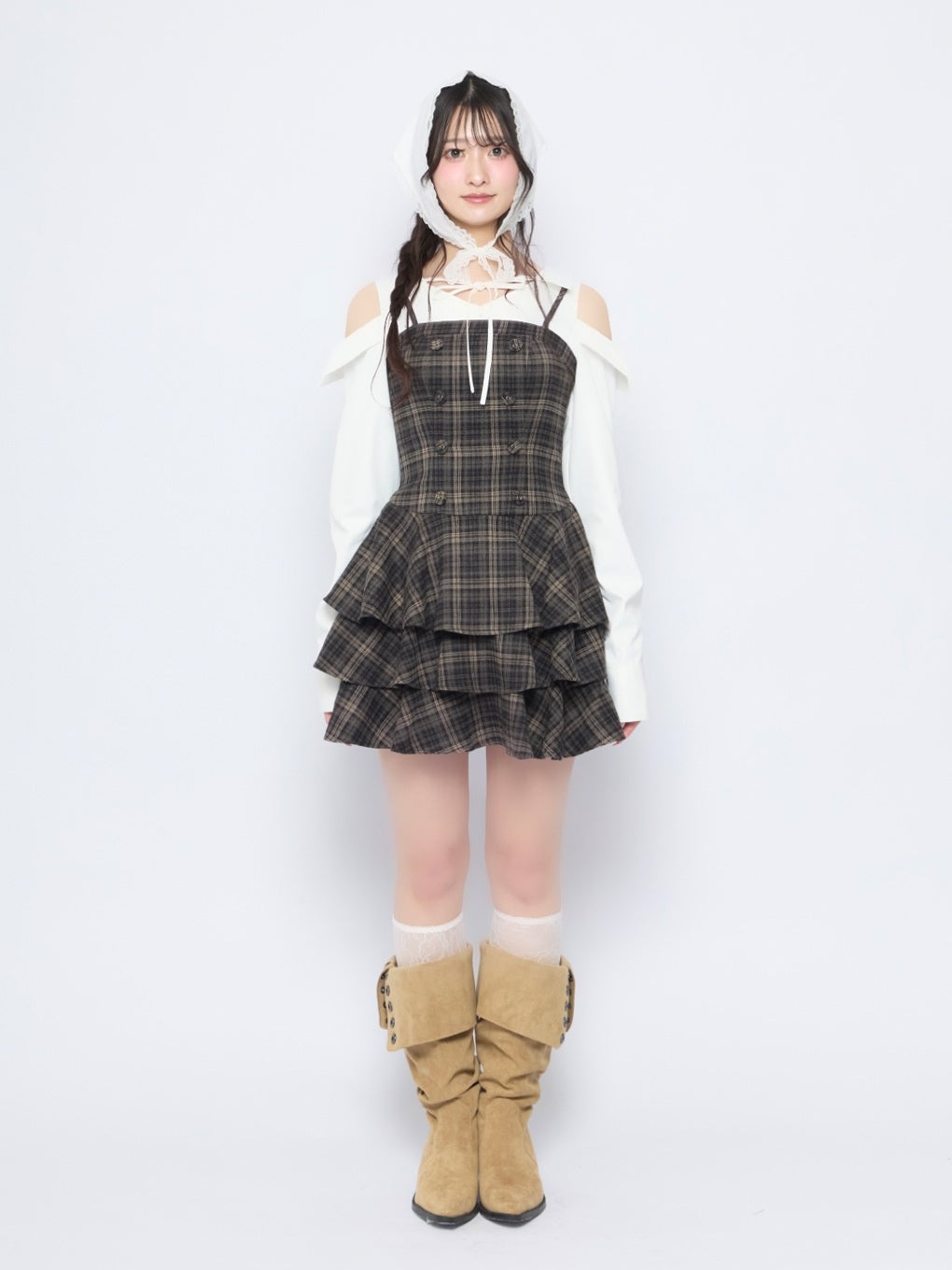 【BUBBLES】オープンショルダーシャツワンピース