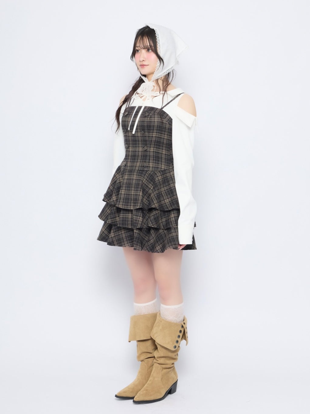 【BUBBLES】オープンショルダーシャツワンピース