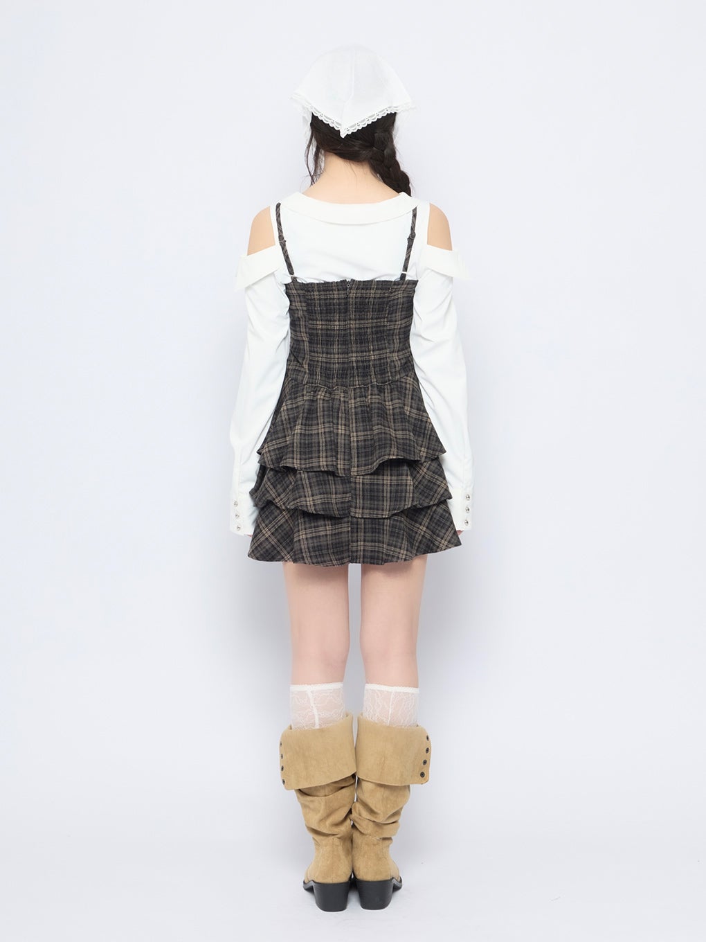 【BUBBLES】オープンショルダーシャツワンピース