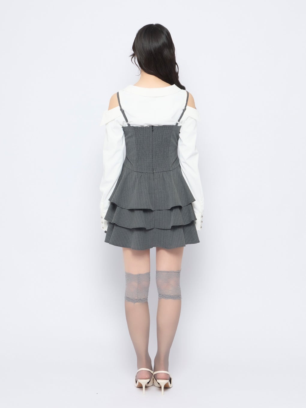 【BUBBLES】オープンショルダーシャツワンピース