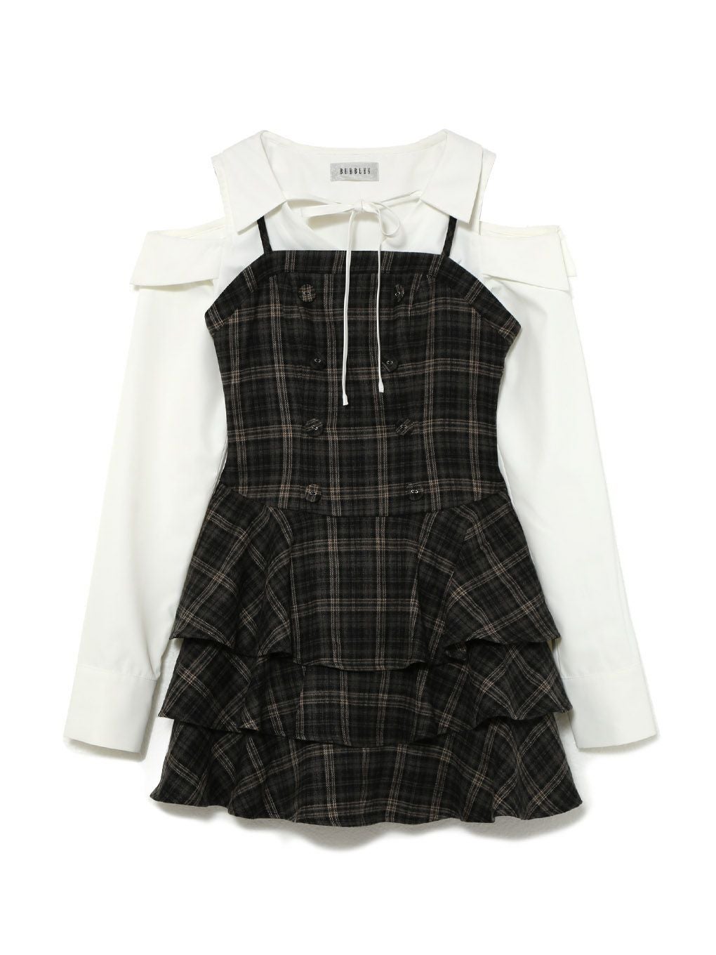 【BUBBLES】オープンショルダーシャツワンピース