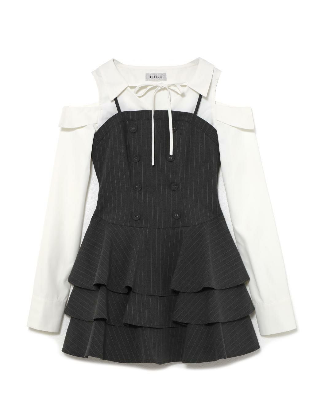 【BUBBLES】オープンショルダーシャツワンピース