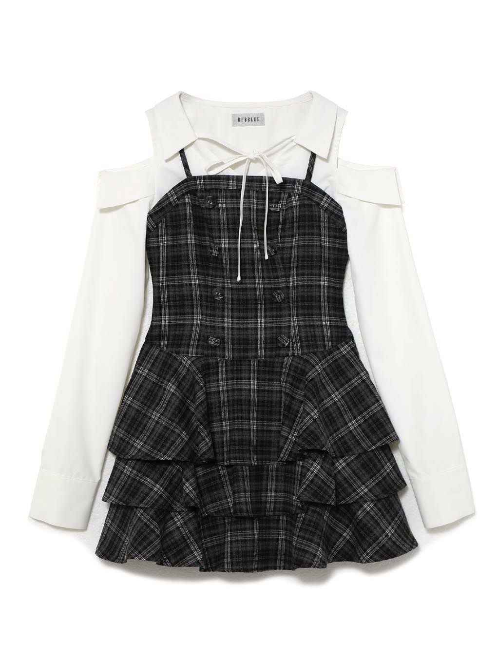 【BUBBLES】オープンショルダーシャツワンピース