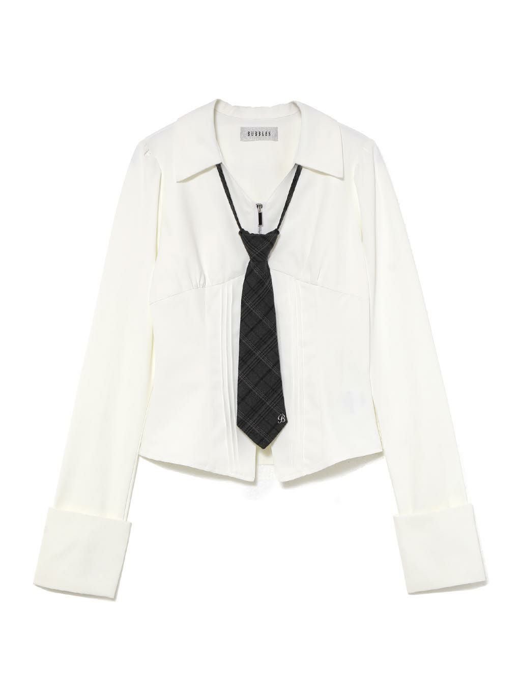 【BUBBLES】ピンタックネクタイシャツ