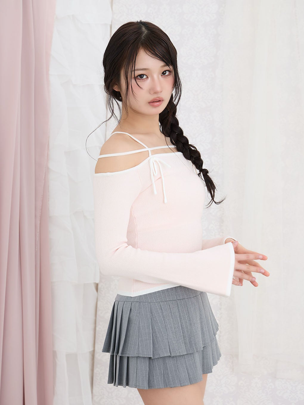 【BUBBLES】ストラップオフショルニット