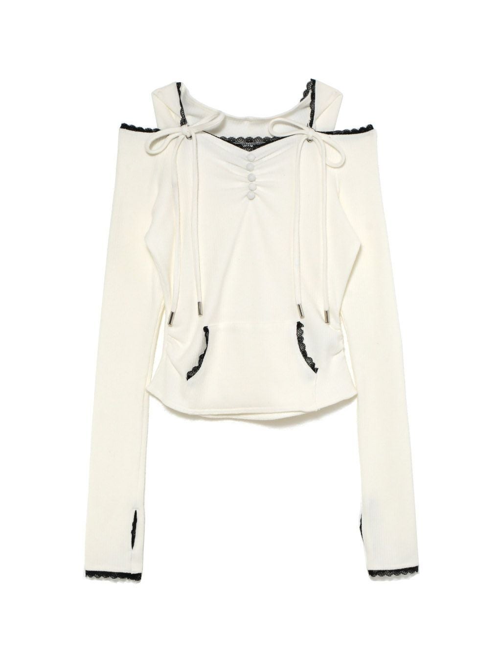 【BUBBLES】オフショルガーリーフードトップス