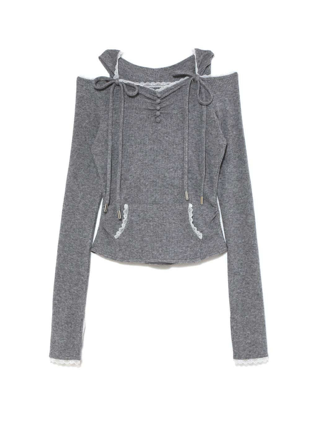 【BUBBLES】オフショルガーリーフードトップス