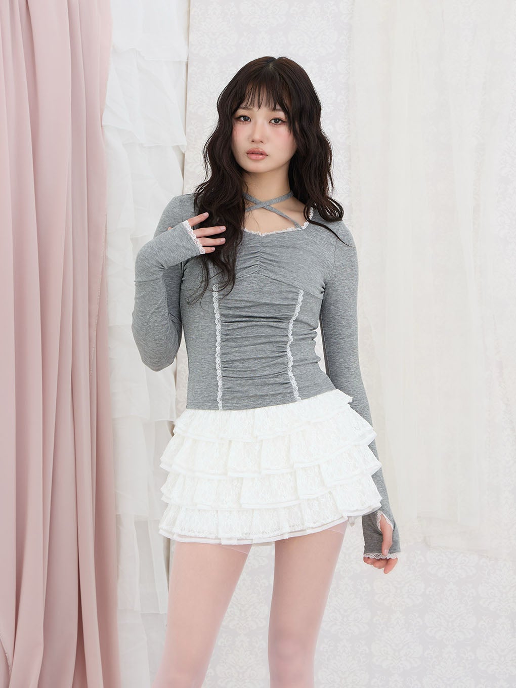 【BUBBLES】スクエアギャザートップス