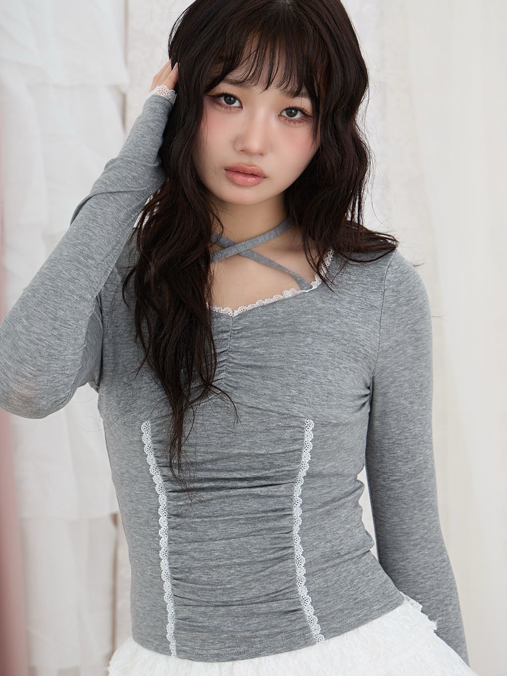 【BUBBLES】スクエアギャザートップス