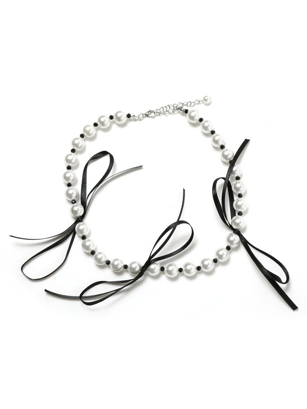 【BUBBLES】ブラックリボンパールネックレス