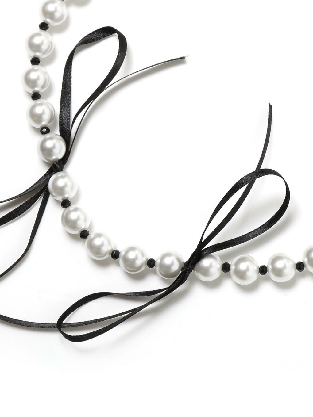 【BUBBLES】ブラックリボンパールネックレス