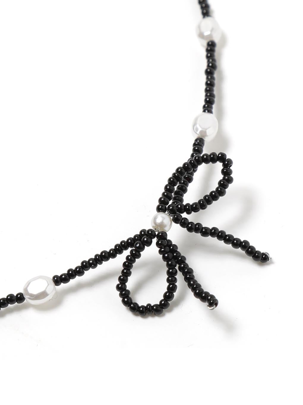 【BUBBLES】ブラックリボンパールネックレス