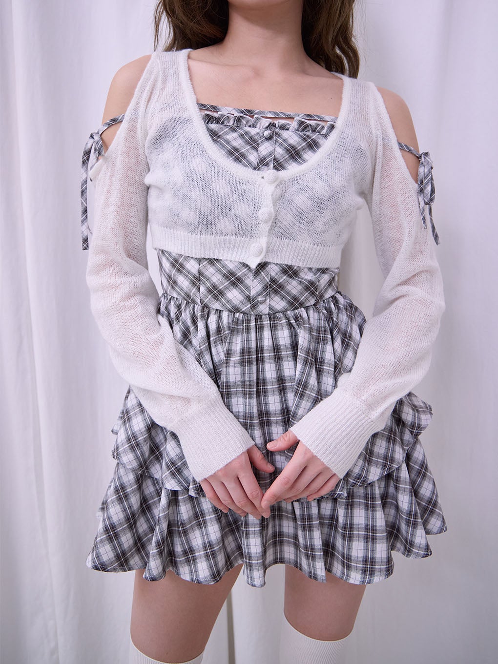 【BUBBLES】オープンショルダーコケットワンピース