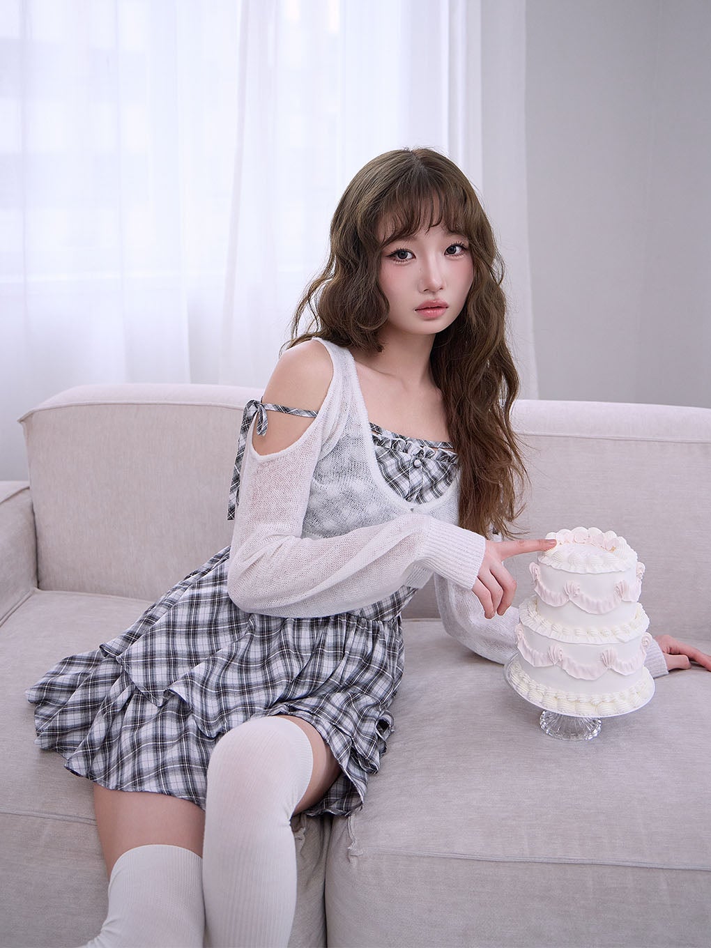 【BUBBLES】オープンショルダーコケットワンピース