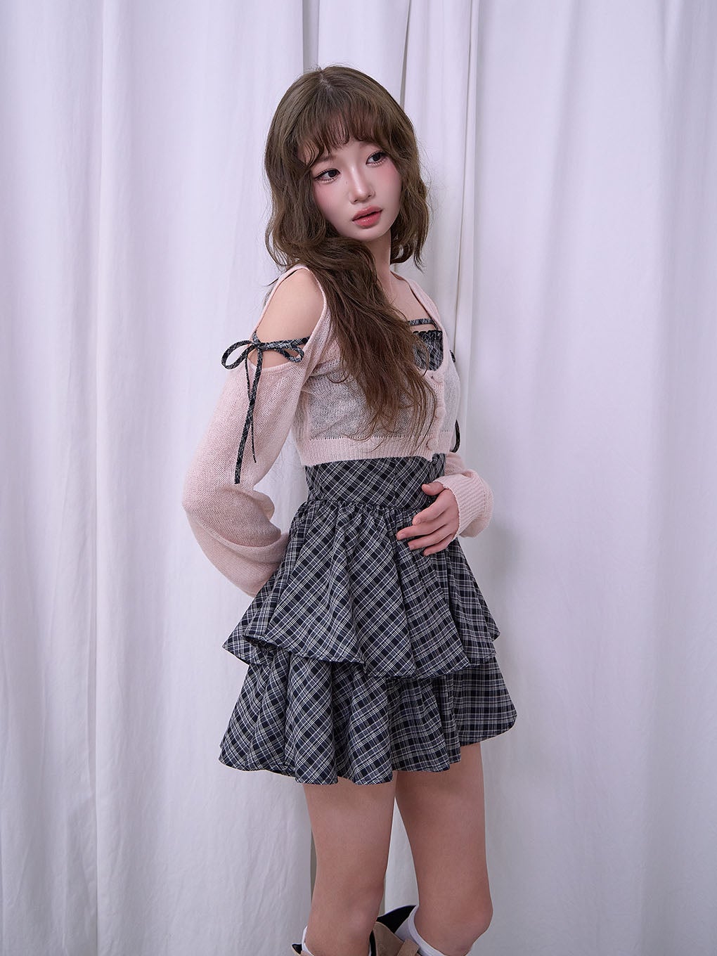 【BUBBLES】オープンショルダーコケットワンピース