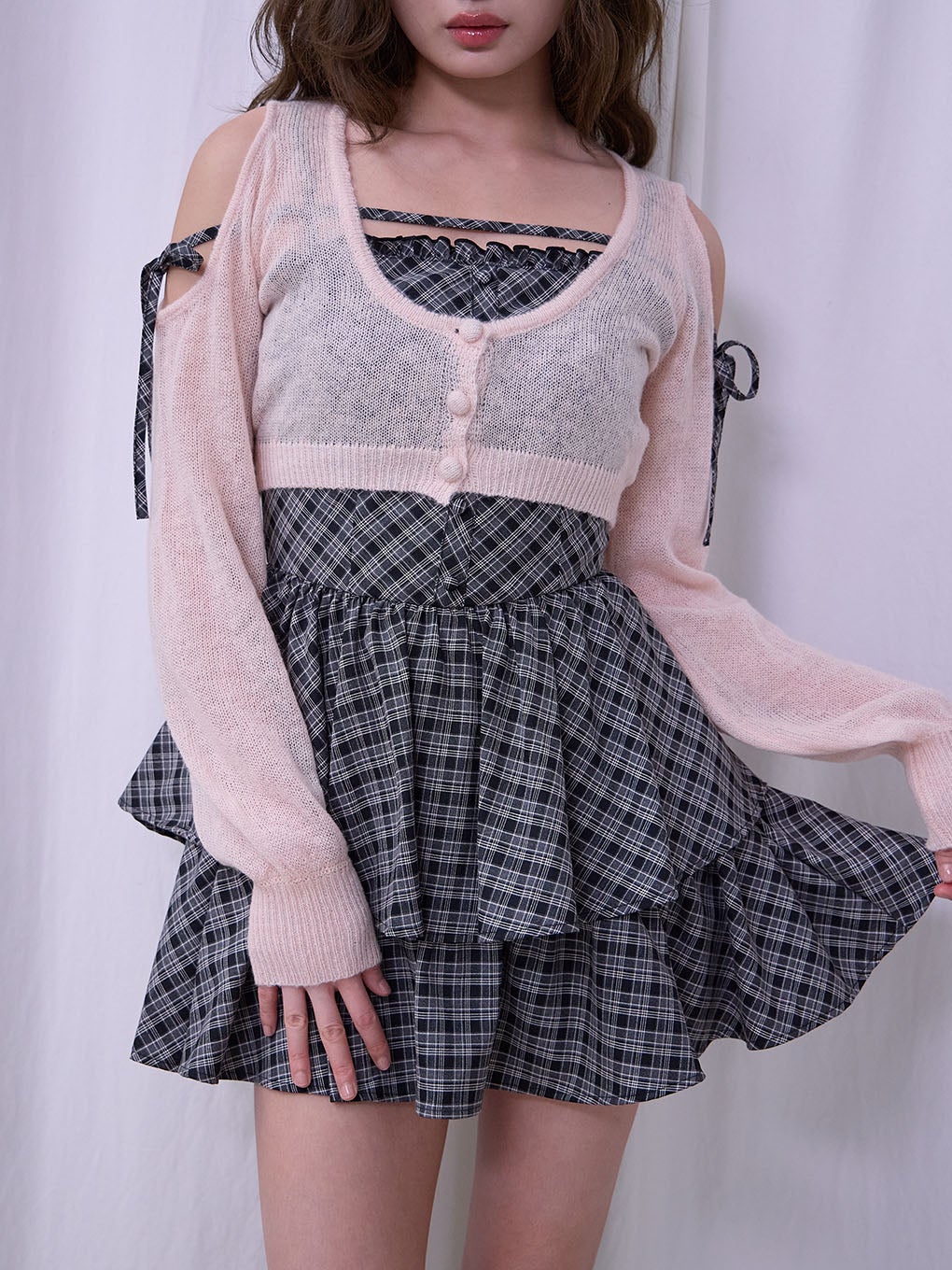 【BUBBLES】オープンショルダーコケットワンピース