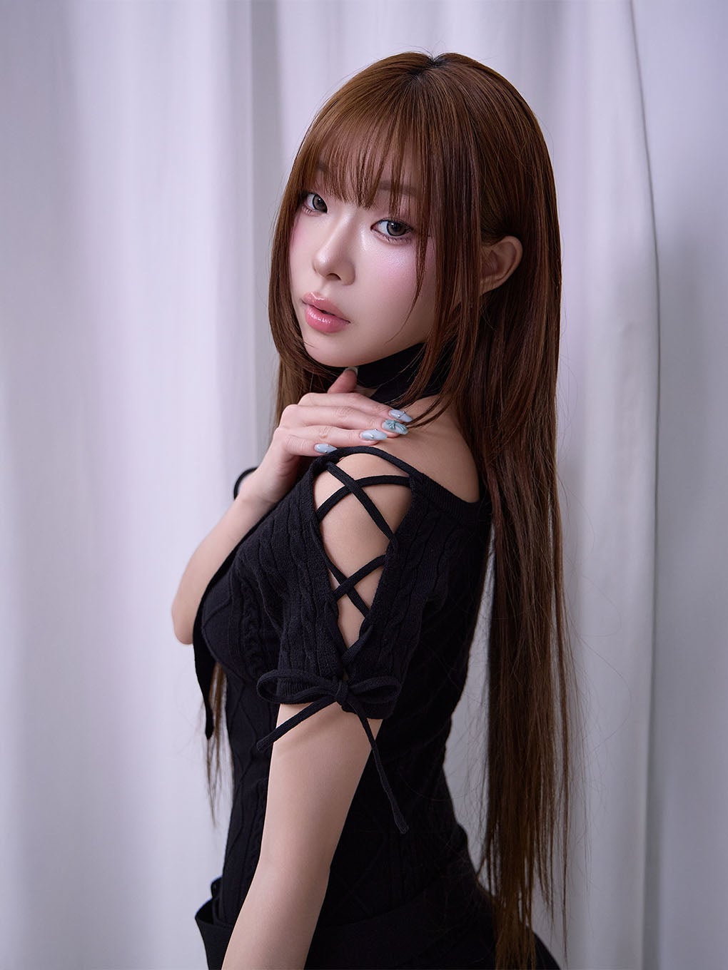 【BUBBLES】オフショルケーブルニットワンピース