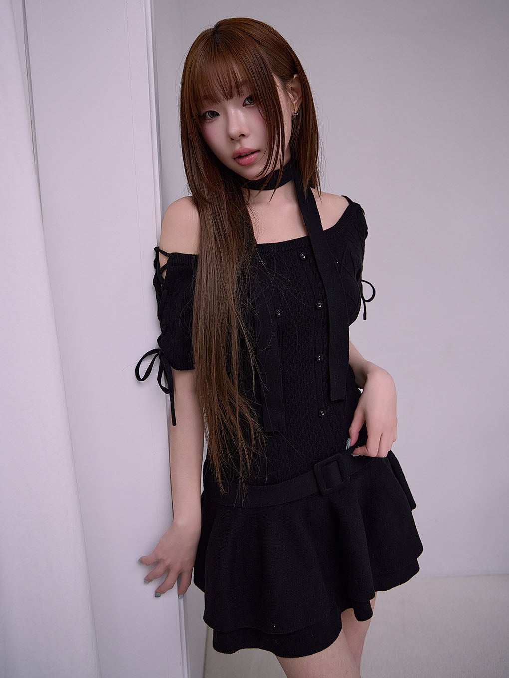 【BUBBLES】オフショルケーブルニットワンピース