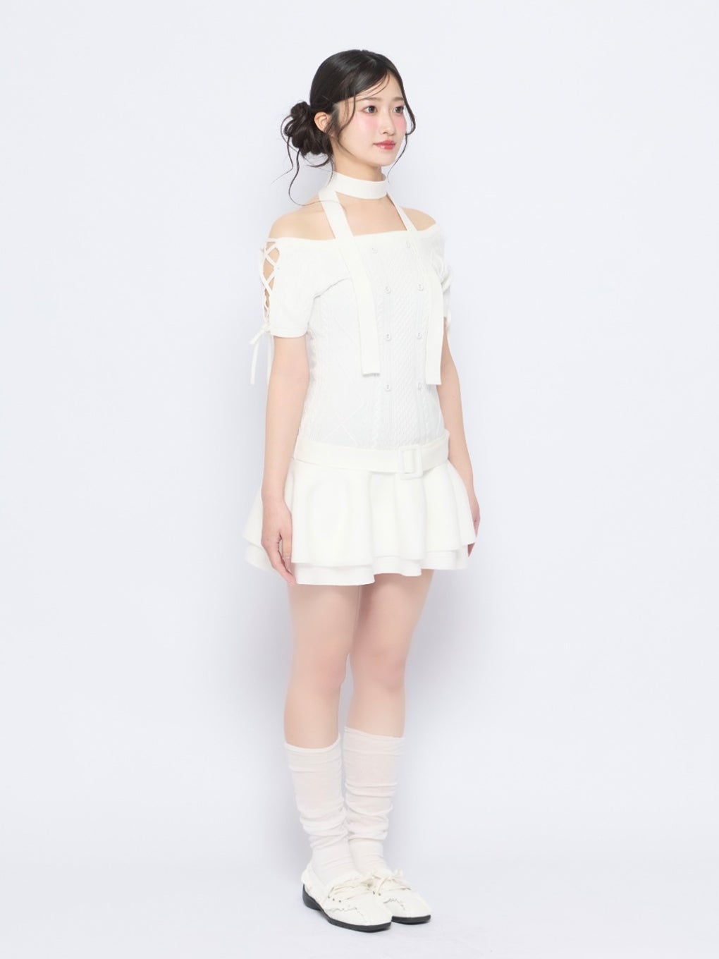 【BUBBLES】オフショルケーブルニットワンピース