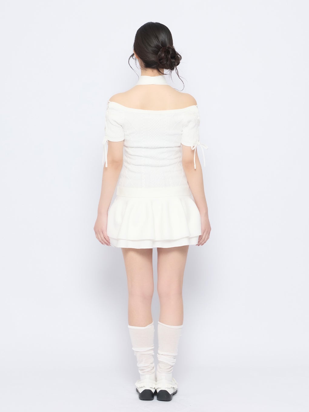 【BUBBLES】オフショルケーブルニットワンピース