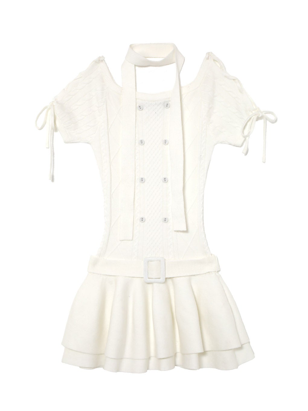 【BUBBLES】オフショルケーブルニットワンピース