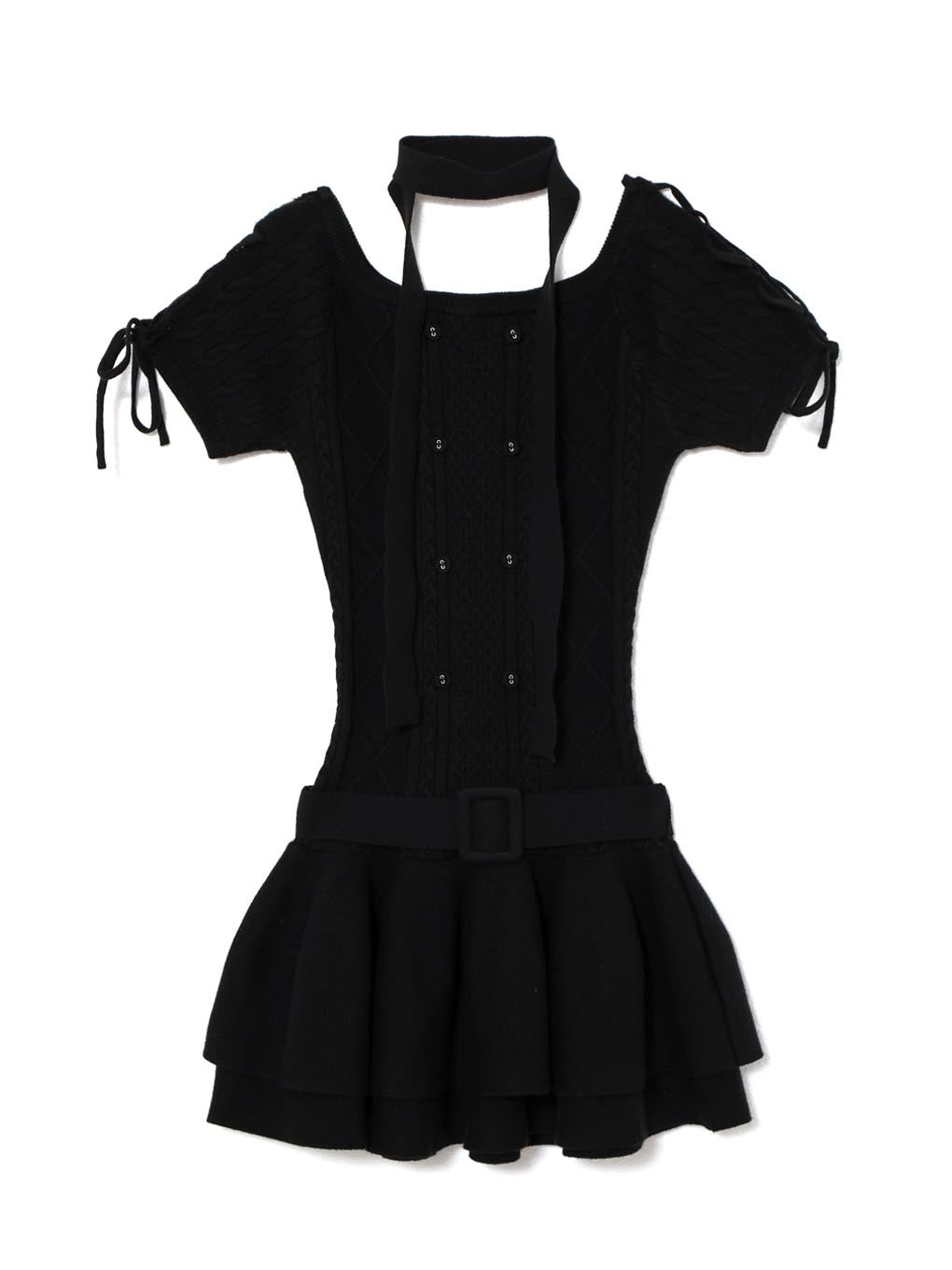 【BUBBLES】オフショルケーブルニットワンピース