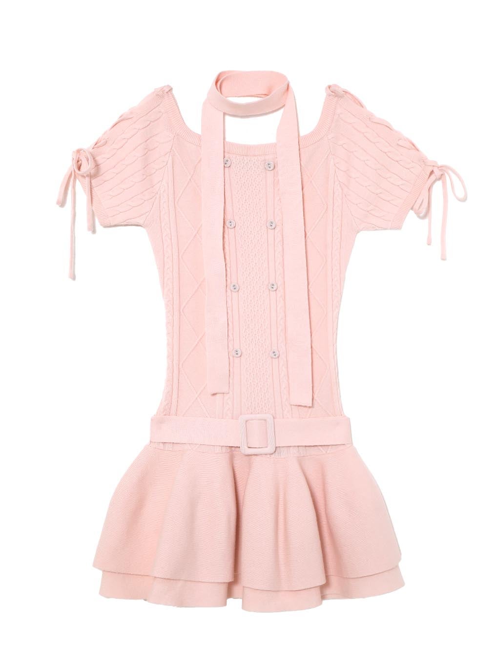 【BUBBLES】オフショルケーブルニットワンピース