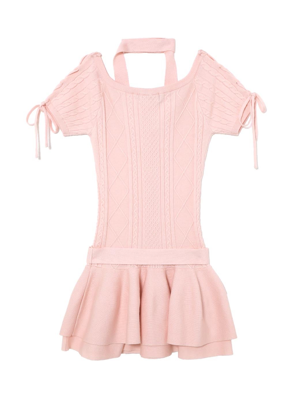 【BUBBLES】オフショルケーブルニットワンピース