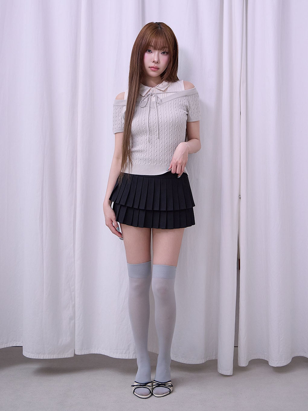 【BUBBLES】レイヤードオフショルトップス