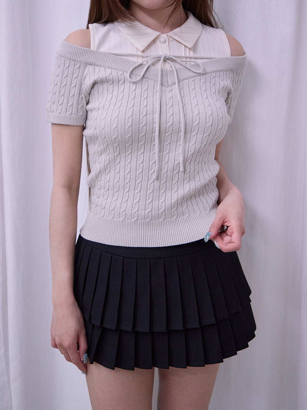 【BUBBLES】レイヤードオフショルトップス