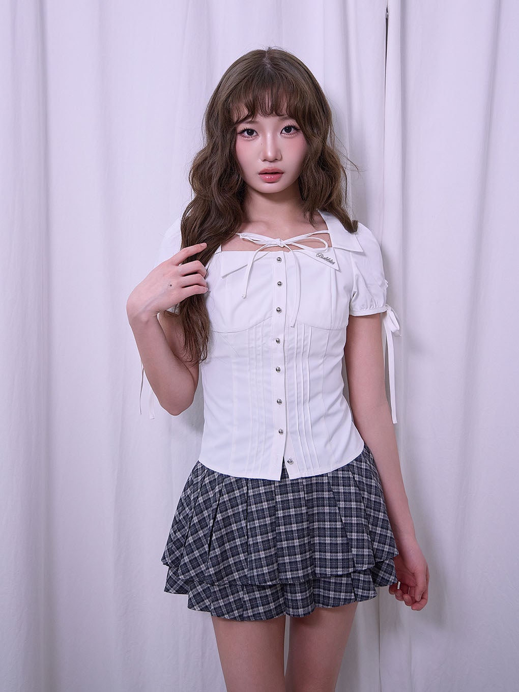 【BUBBLES】リボンスリーブシャツトップス