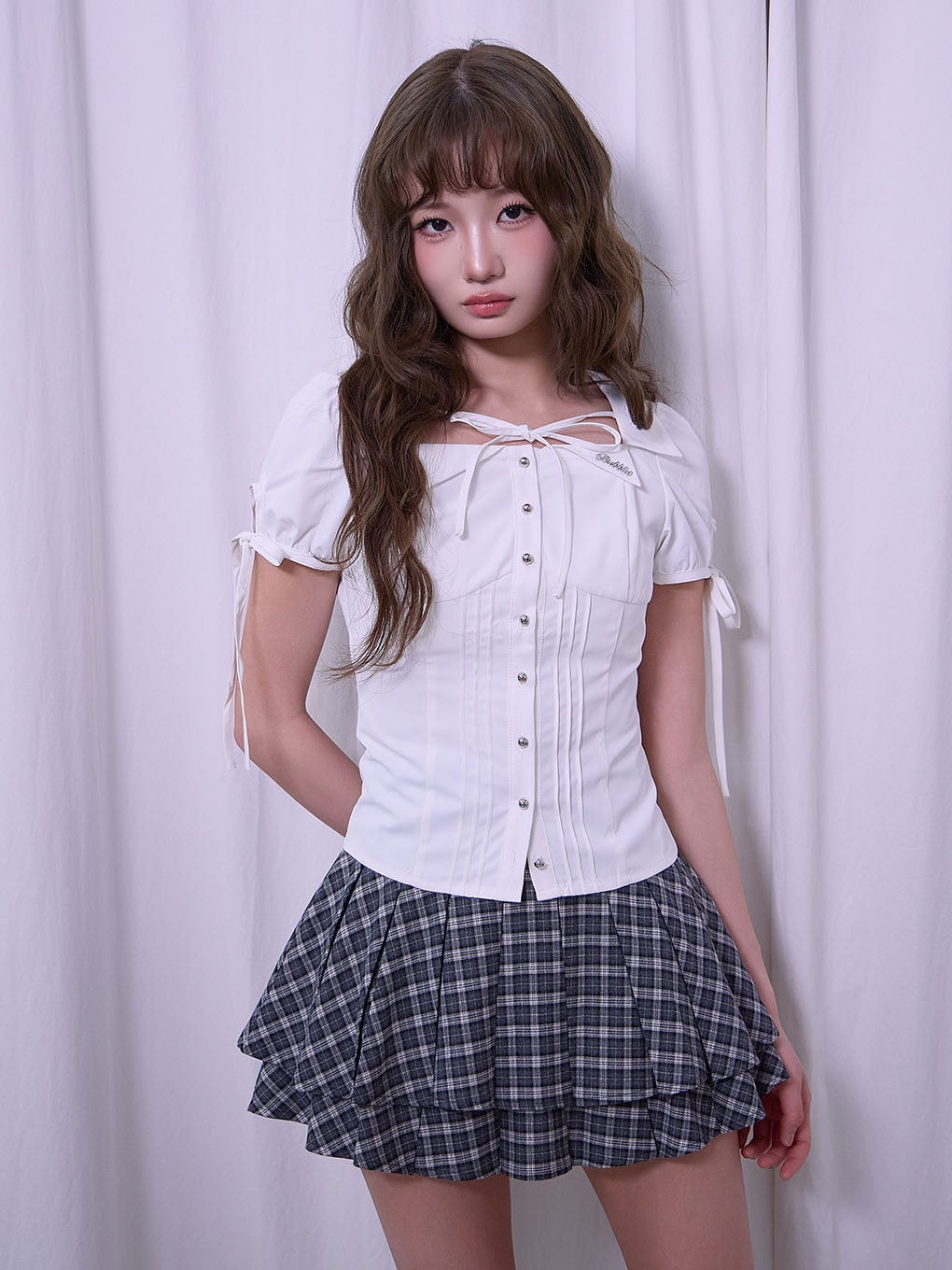 【BUBBLES】リボンスリーブシャツトップス